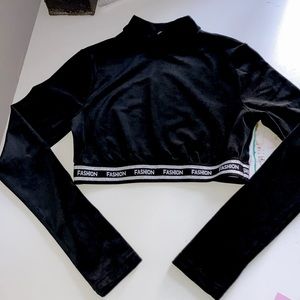 Black Velvet Long Sleeve Crop Top